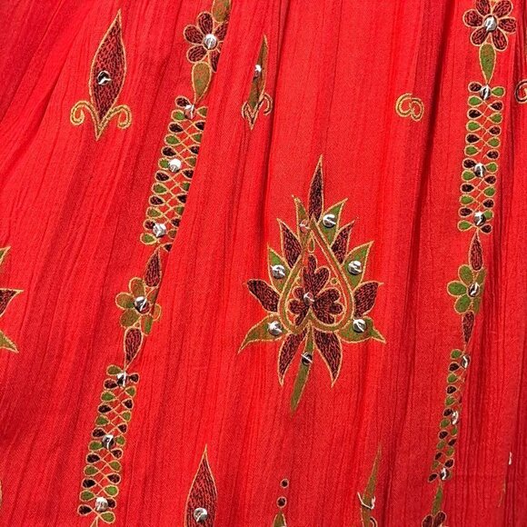 Burnt Orange One Size Printed Maxi Skirt with Sequin Embellishment Details NWOT - Picture 4 of 10